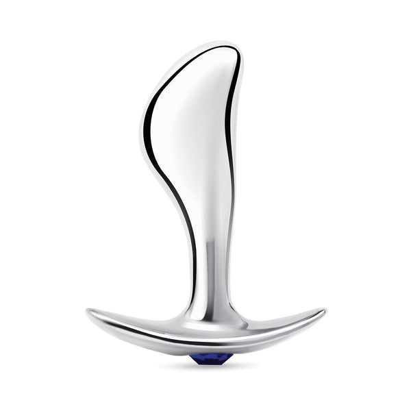 The Blue Line 2.5 Stainless Steel Bling Prostate Massager Plug by Blue Line is a sleek, curved design with a smooth, polished surface and a flat base. Itβs embellished with a small blue gem at the bottom, combining functionality with luxury.