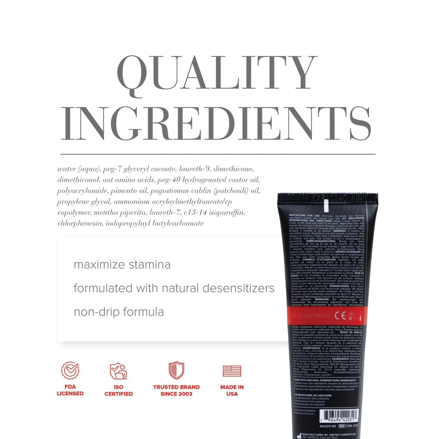 JO Prolonger Gel - Benzocaine Free Desensitizer 2 oz