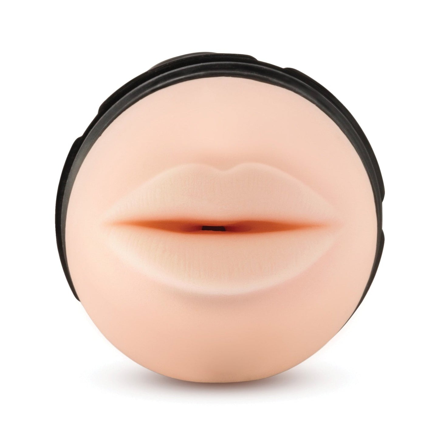 The Blush M for Men The Torch Luscious Lips by Blush Novelties features a beige, circular object resembling super soft, realistic lips encircled by a black ring. Made from life-like material, the slightly parted lips offer a captivating visual.