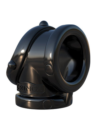 A sleek, black abstract sculpture with smooth surfaces and a hollow center resembles the Fantasy C-Ringz Rock Hard Cock Pipe. Its polished finish and interlocking design evoke modern art while symbolizing peak performance enhancement.