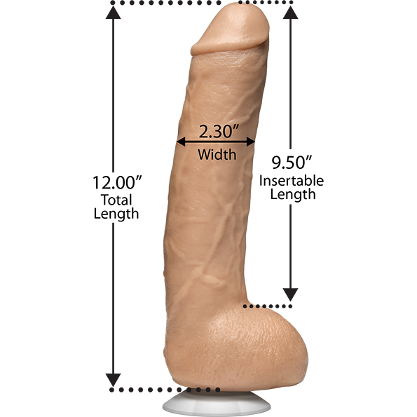 Discover the Doc Johnson John Holmes 12 Realistic Dildo, featuring a 9.5-inch insertable length and 2.3-inch width for extra girth. Its skin-toned design and suction cup base provide stability and a realistic experience.
