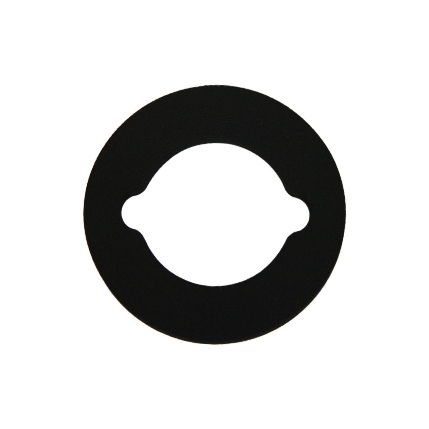A black, circular Bathmate Hydromax 9 Cushion Pad, crafted from advanced skin-safe material, with two opposite tabs set against a white background.