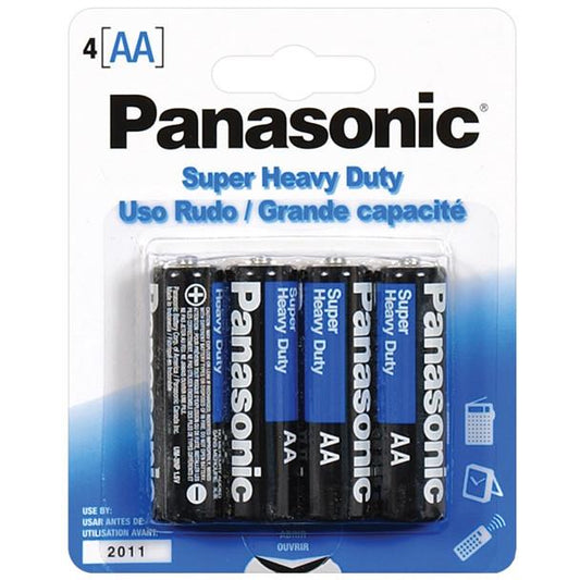 A 4-pack of Doc Johnson Alkaline AA batteries, ideal for powering your devices, comes in packaging featuring text in English, Spanish, and French with a sleek white design accented by blue and black.
