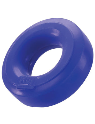 The Hunky Junk C Ring - Singles by Hunky Junk is a blue silicone blend cock ring with a smooth texture and central opening, designed for grip or exercise, offering comfort and functionality.