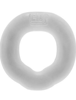 The Hunky Junk Fit Ergo C Ring is a white, oval-shaped foam ring with a contoured inner opening for ergonomic support. Its minimalist design features an embossed logo on the top edge, presented against a plain white background.