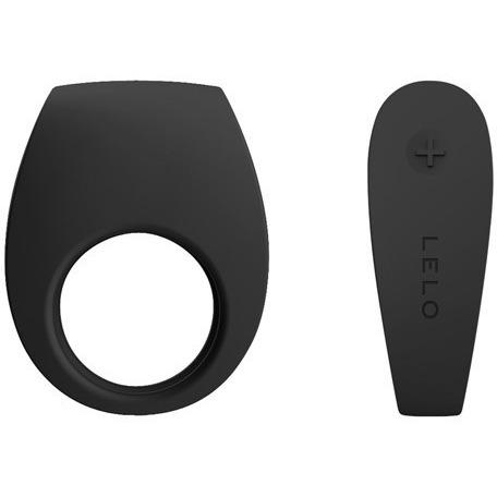 The LELO Tor 2, a sleek black silicone cock ring, pairs with an elongated remote featuring a + sign and LELO. Its rechargeable, waterproof, and designed for versatile use.