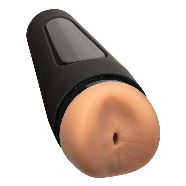 The Doc Johnson Man Squeeze ULTRASKYN Ass Stroker - Ryan Bones is a black, sleek cylindrical item with a skin-toned opening. Its smooth ergonomic design mimics personal care products for a realistic experience inspired by Ryan Bones.