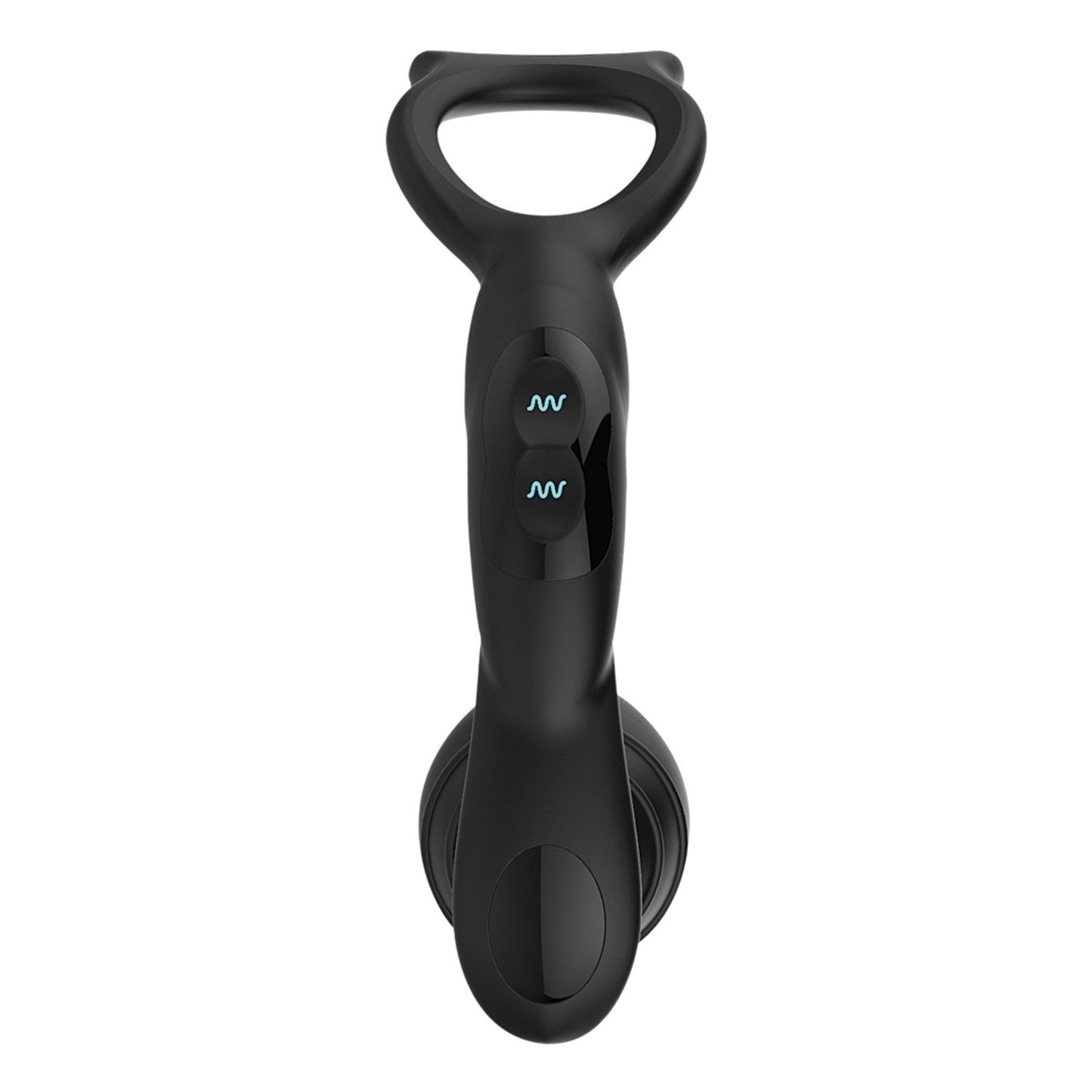The Nexus Simul8 Plug by Nexus is a sleek black hand-held device with an ergonomic design, featuring a sturdy handle and two control buttons. With 48 vibration combinations, it effectively ensures muscle relaxation and pain relief for personal use, combining modern style and functionality.
