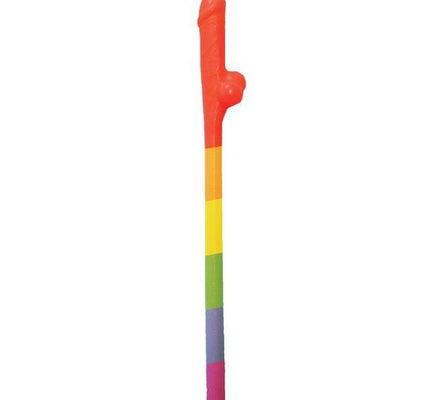 These Rainbow Pecker Straws by Adams Toy Box, with their rainbow-striped handles and red tops shaped like anthropomorphic hands, add a playful touch to any party. Each pack contains 10 colorful straws.