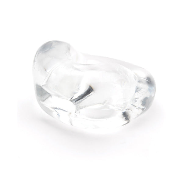 The Sport Fucker Half Pipe from Sport Fucker mimics a transparent, irregularly shaped ice cube on a white background, showcasing smooth surfaces with subtle imperfections like the design of a bulge enhancer.