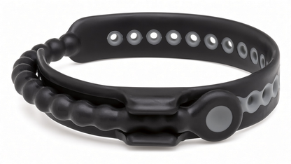 Perfect Fit Speed Shift adjustable cock ring: grey band with snap holes and a beaded pull cord