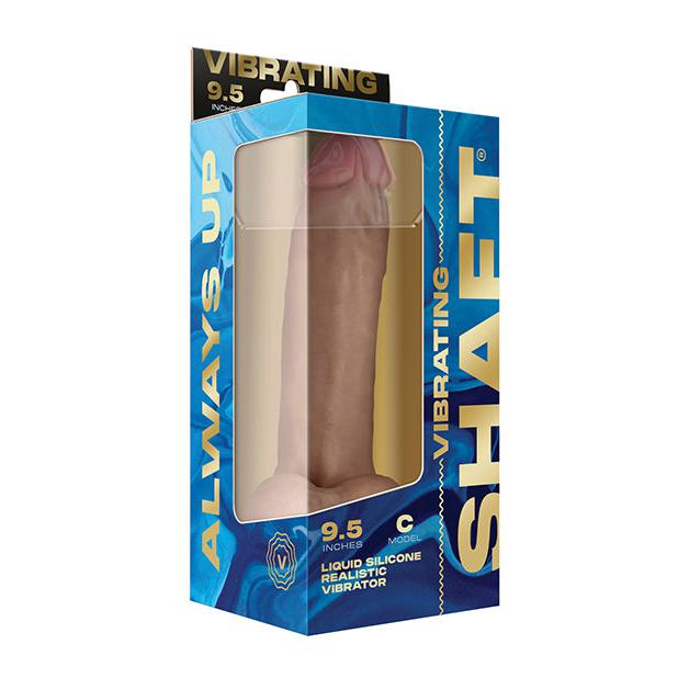 Shaft Flexskin Liquid Silicone 9.5&quot; Vibrating Curved Dong w/Balls - Pine