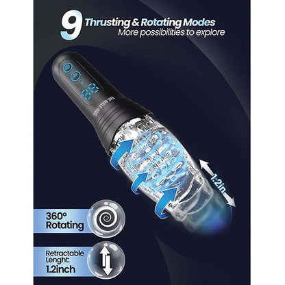 The Male Rose Pro Thrusting Rotating &amp; Vibrating 3D Masturbator - Black