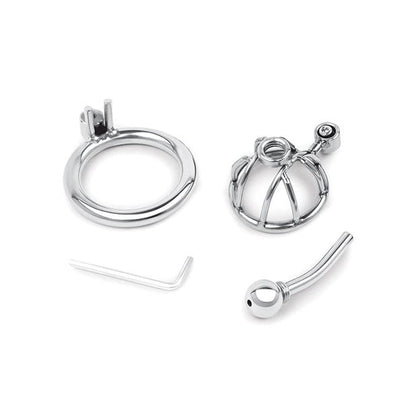 Lockmaster Stainless Steel Inverted Micro Chastity Cage w/Urethral Straw - Silver