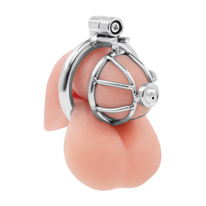 Lockmaster Stainless Steel Inverted Micro Chastity Cage w/Urethral Straw - Silver