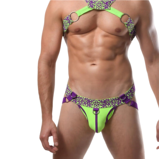 PIXELATION JOCK STRAP | Neon Green/Purple