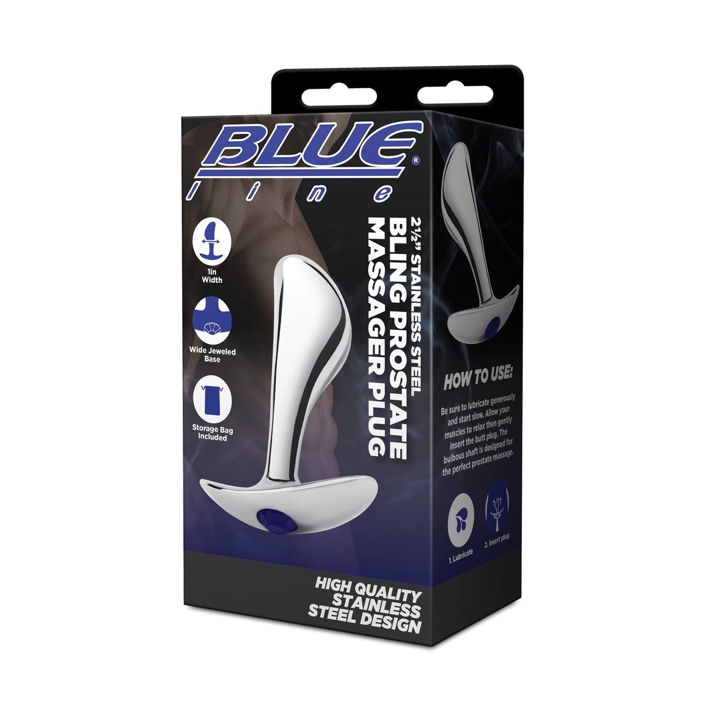 Blue Line 2.5" Stainless Steel Bling Prostate Massager Plug