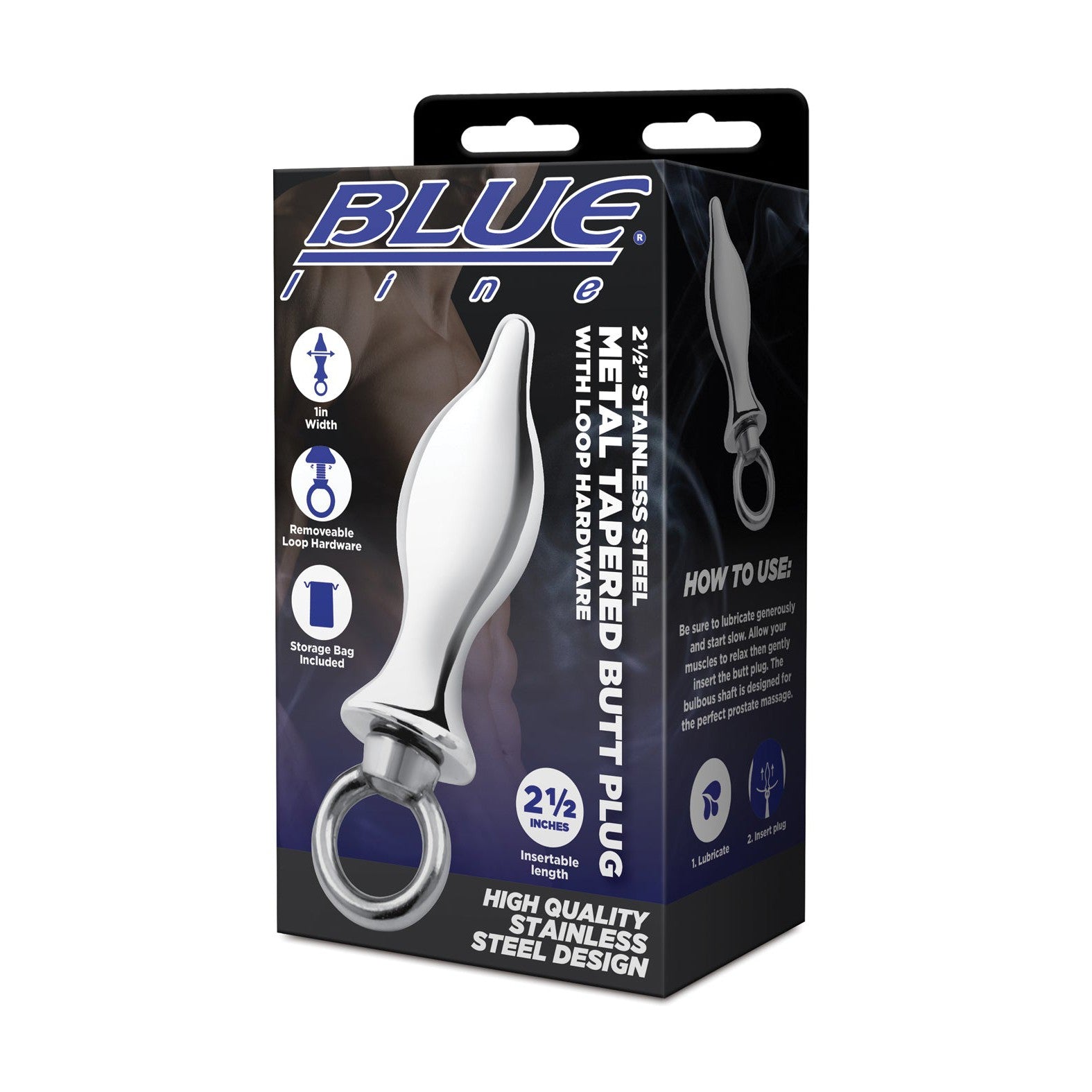 Blue Line 2.5" Stainless Steel Metal Tapered Butt Plug With Loop Hardw Adam's Toy Box Blue Line 2.5" Stainless Steel Metal Tapered Butt Plug With Loop Hardw Adam's Toy Box