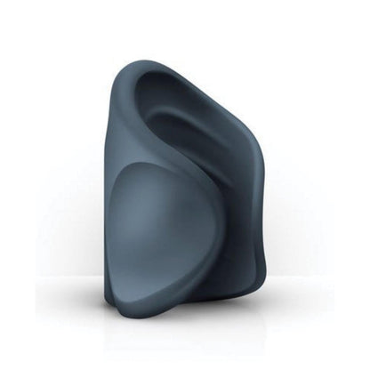 The Boners Vibrating Hand Job Stroker, by Boners, features a modern, abstract dark gray design with smooth curves and folds on a plain white background, resembling a stylized ear or wave that subtly evokes the concept of vibration modes through its fluid form.