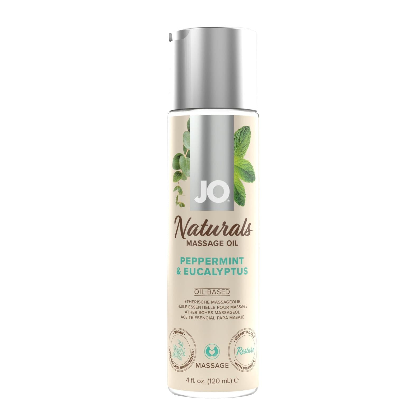 JO Naturals Massage Oil - Peppermint & Eucalyptus 4 oz Bottle