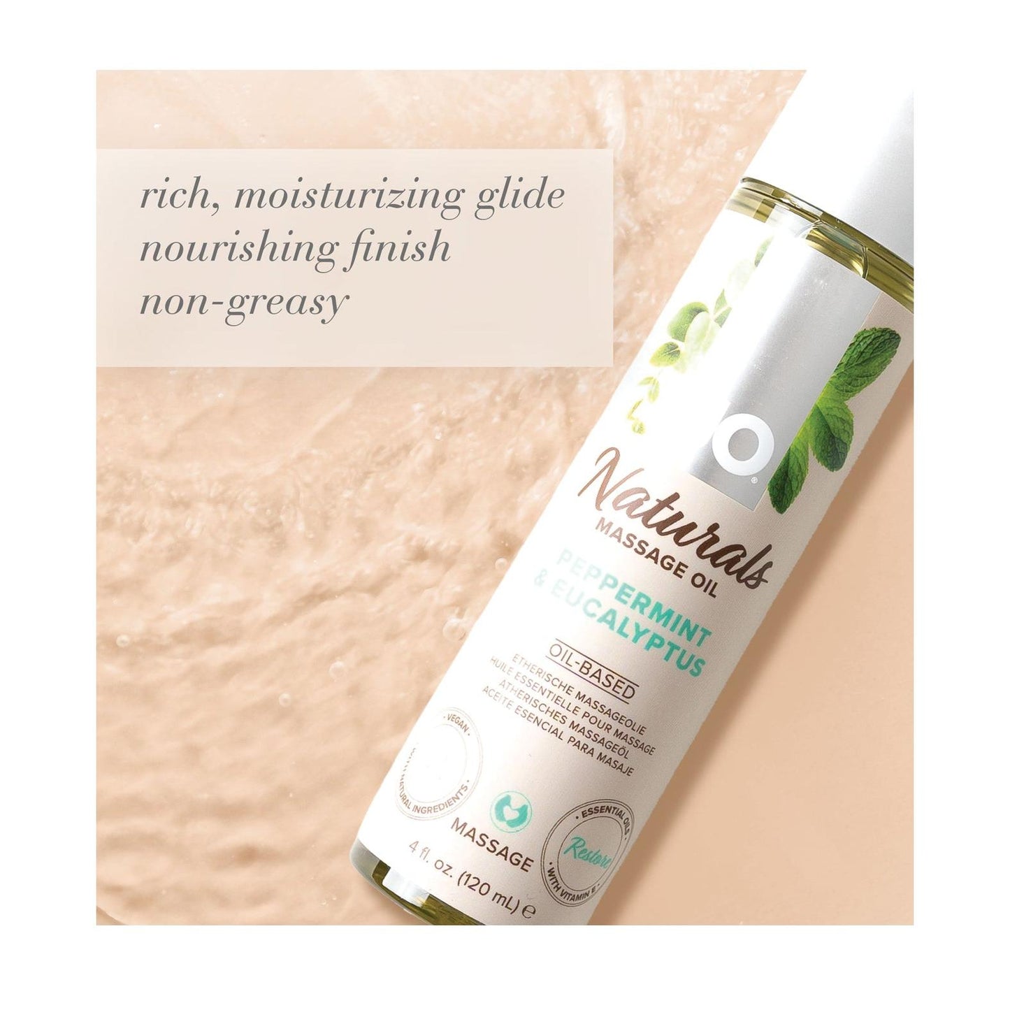 JO Naturals Massage Oil - Peppermint & Eucalyptus 4 oz Bottle