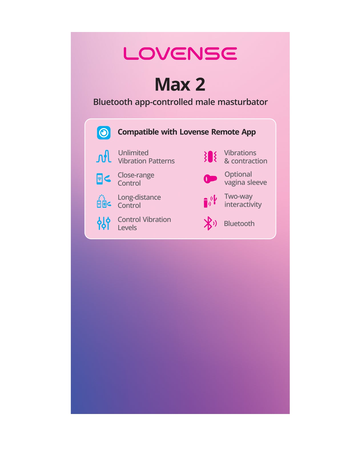 Lovense Max 2 Rechargeable Male Masturbator offers customizable sensations with app control and 360-degree contractions.