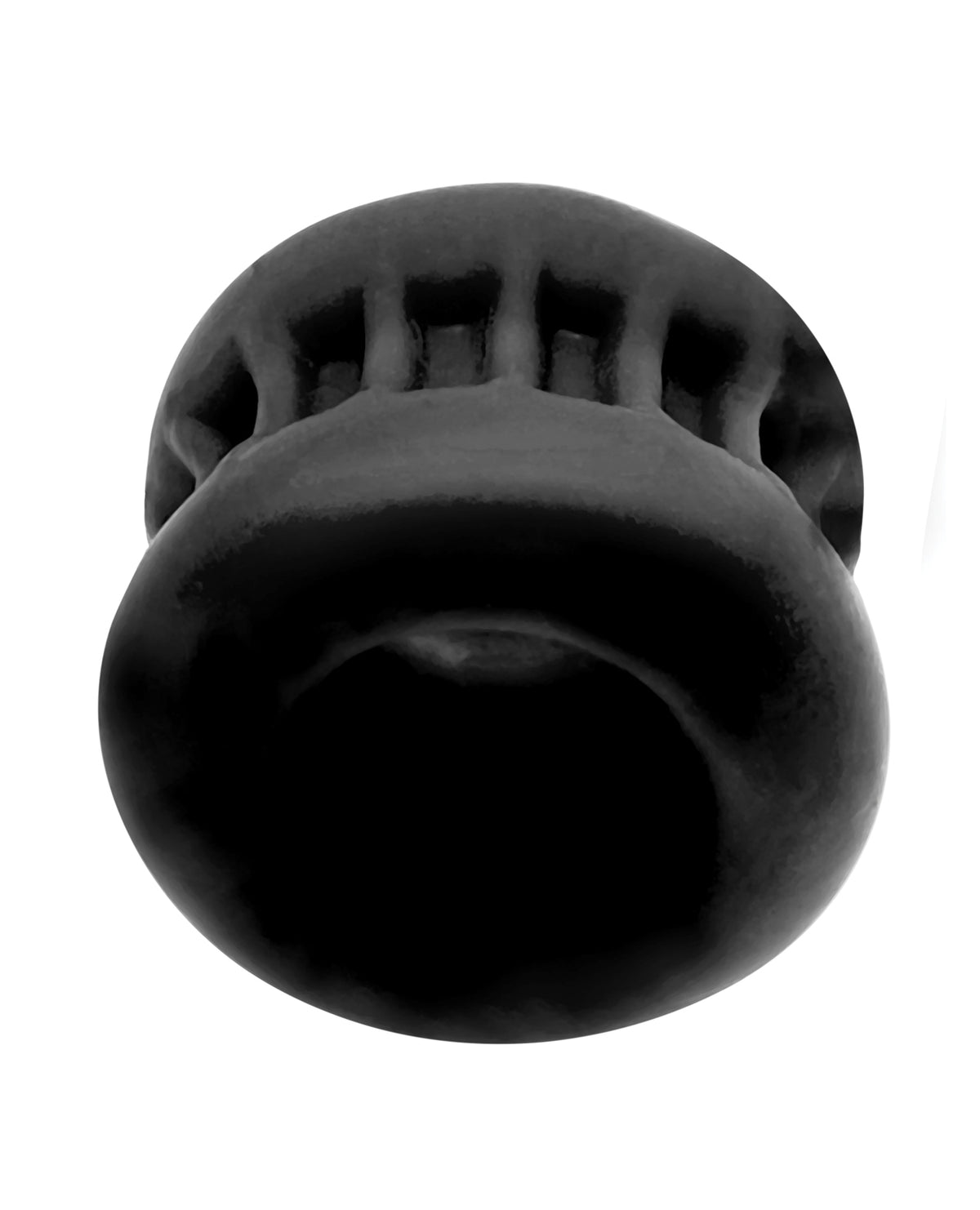 Oxballs Core ball stretcher in Black Ice from below, showing the ribbed sides and wide opening
