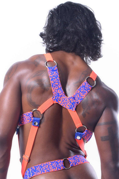 PIXELATION HARNESS | Neon Orange/Blue