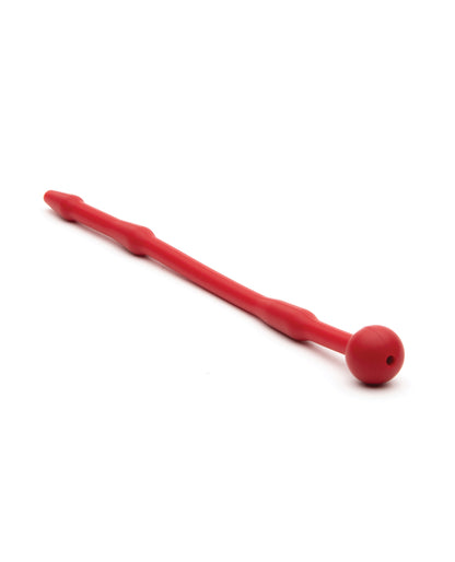 Sport Fucker Piss Play Sound in red: a beaded silicone urethral sound with a ball tip