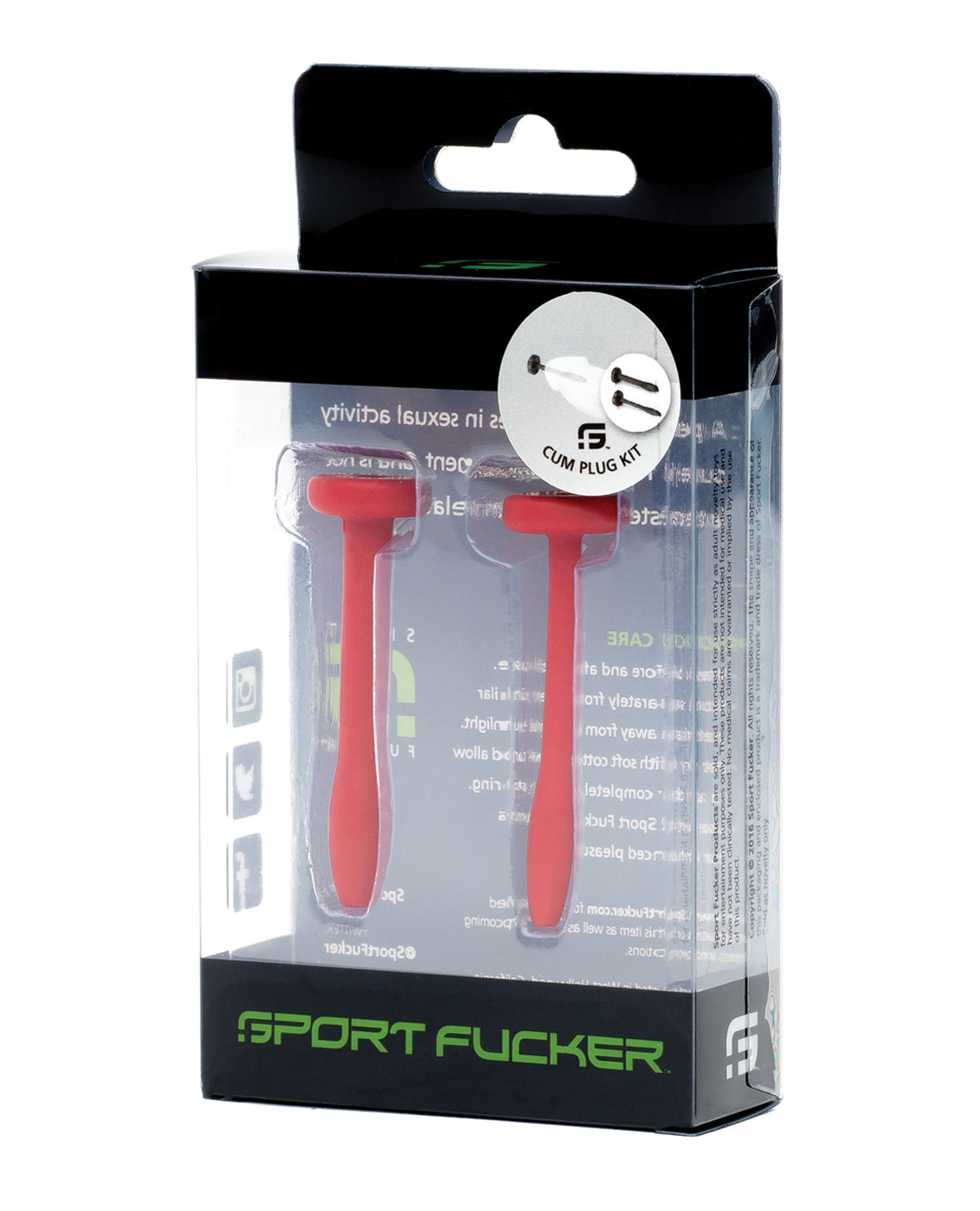 Sport Fucker Cum Plug Kit in red, boxed: two silicone cum plugs