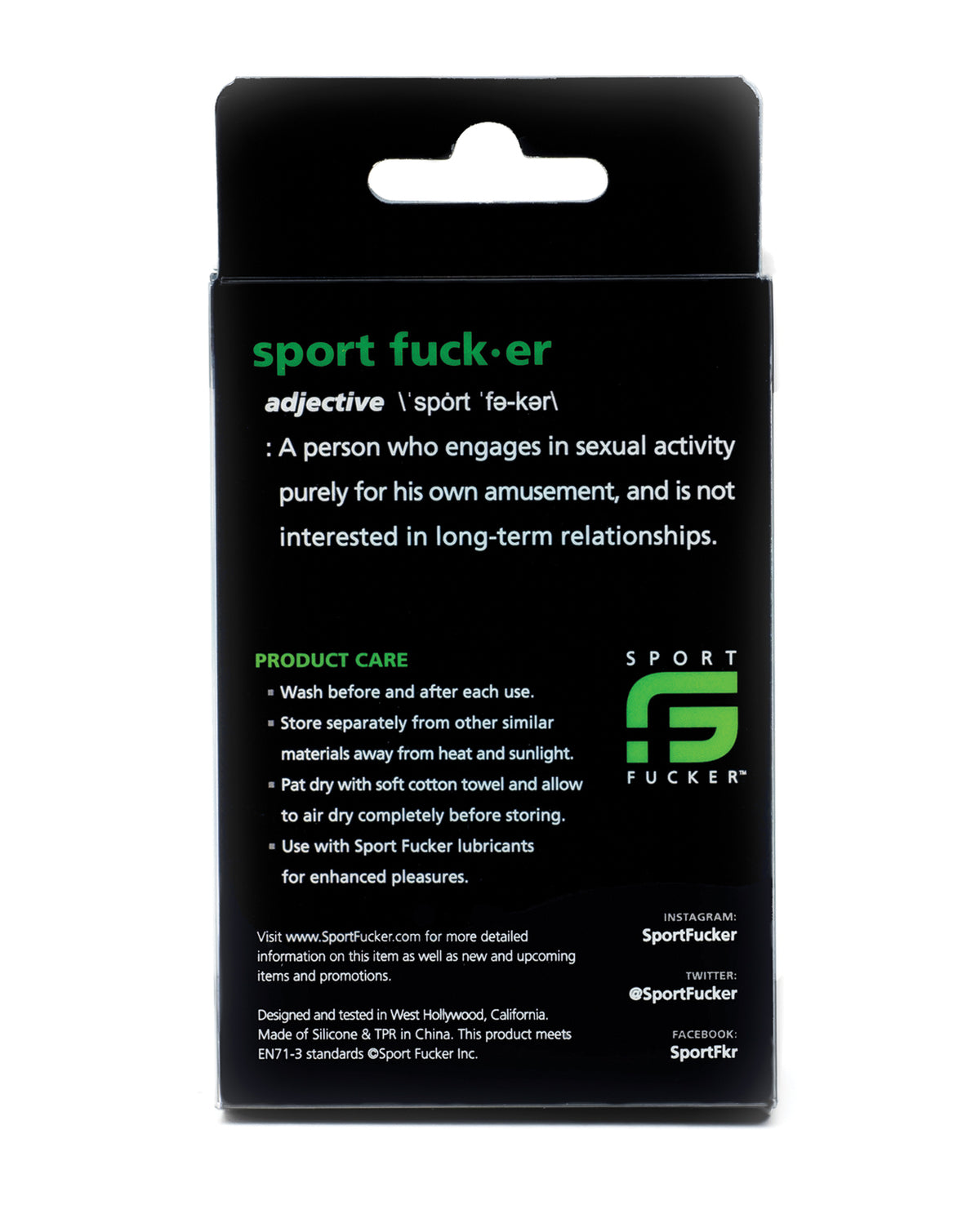 Back of the Sport Fucker Cum Plug Kit box with product care notes