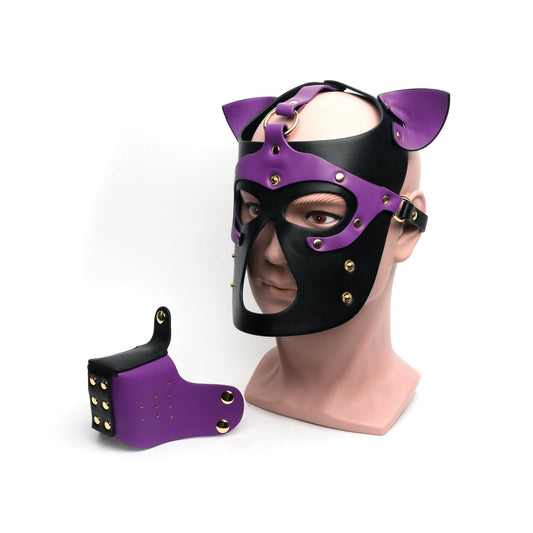 665 Bondage Pup Hood - O/S Black/Purple