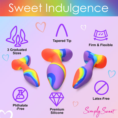 Curve Toys Ensemble de plug anal en silicone arc-en-ciel Simply Sweet