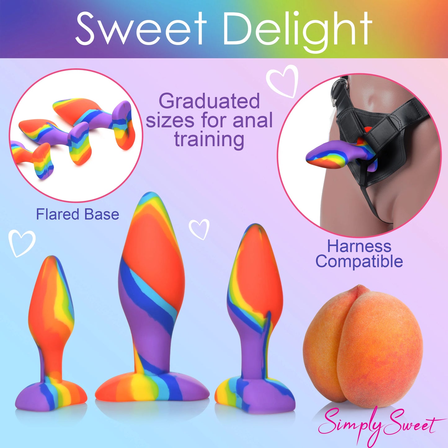 Curve Toys Simply Sweet Rainbow Silicone Butt Plug Set