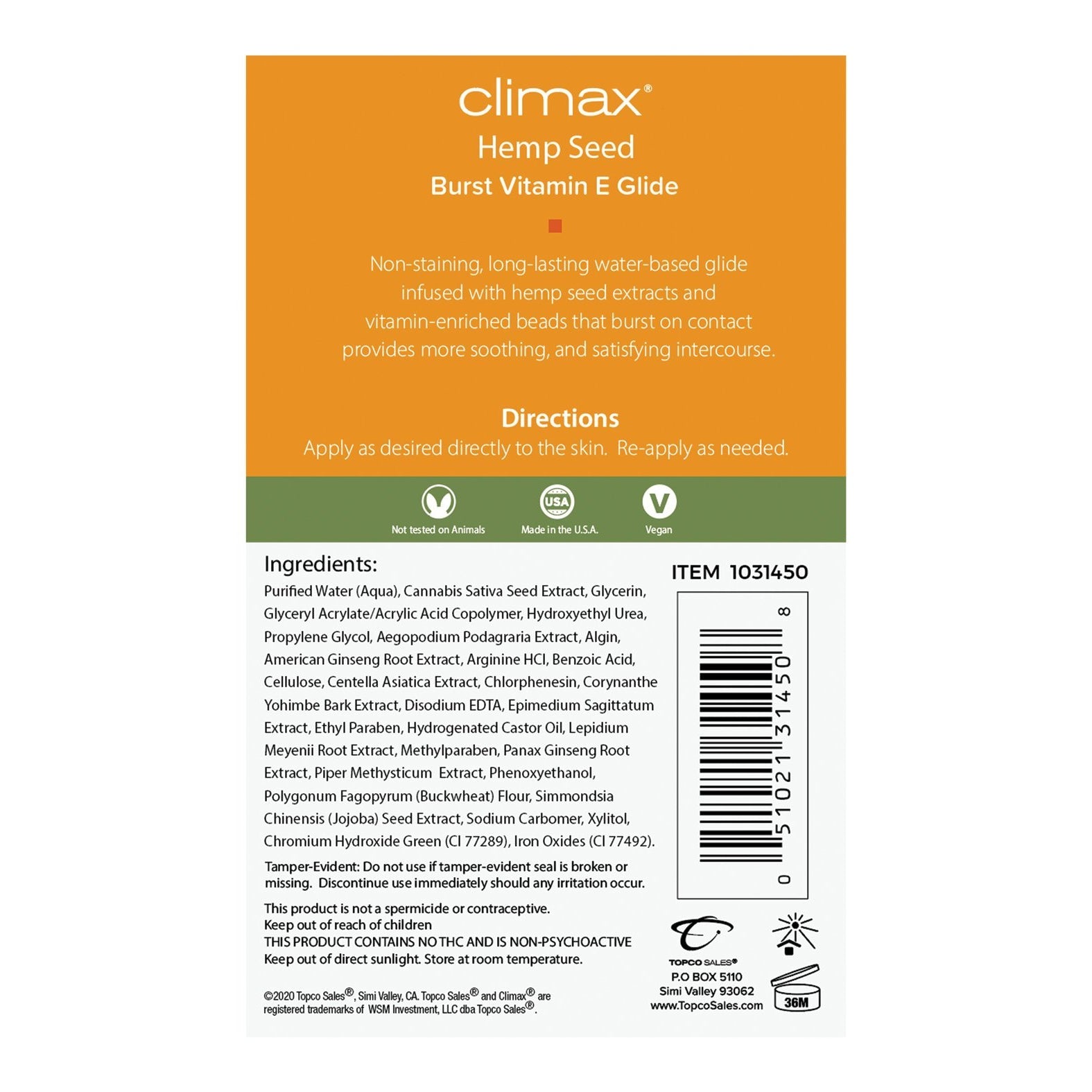 Climax Hemp Seed Burst Vitamin E Glide