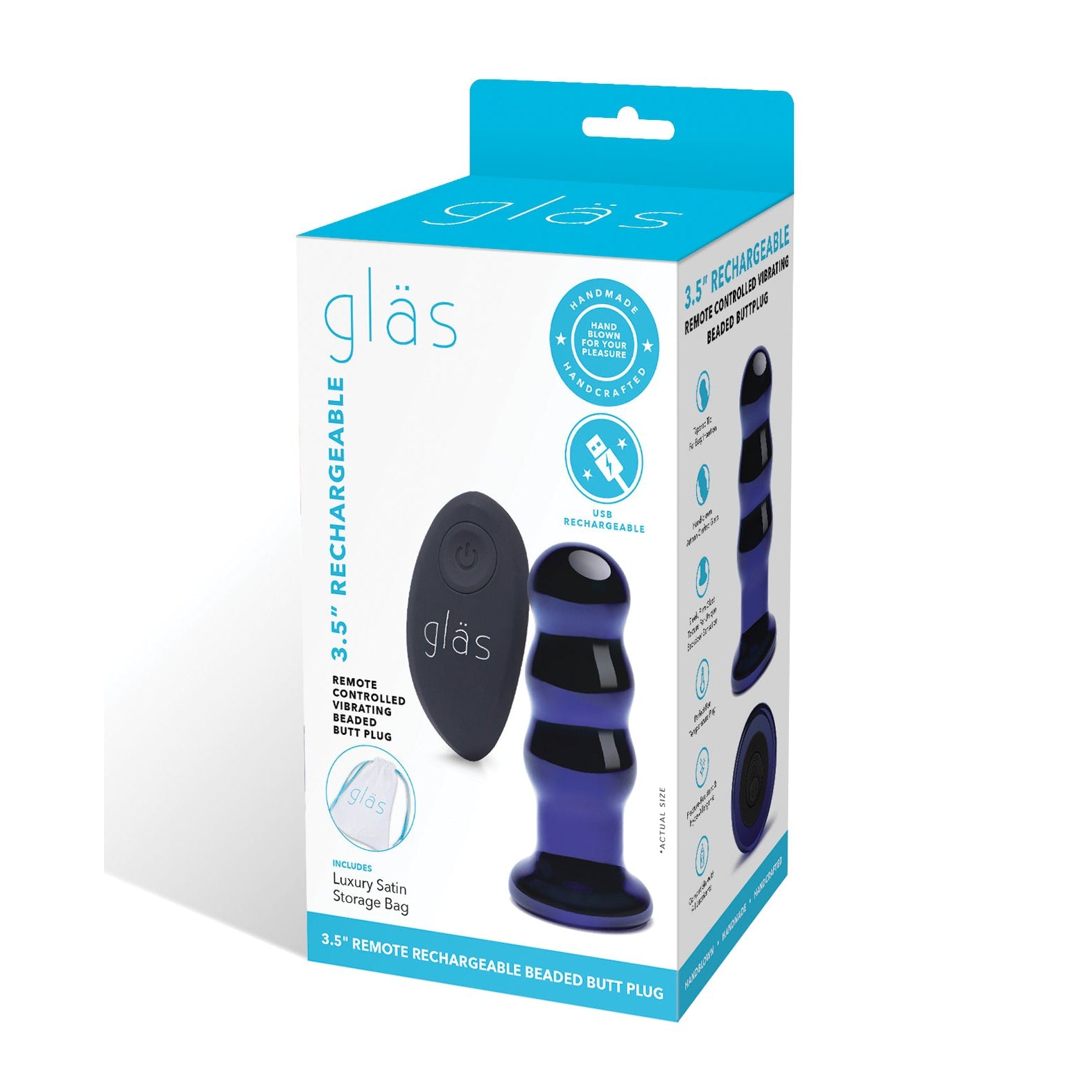 Glas 3.5" Rechargeable Vibrating Beaded Butt Plug Adam's Toy Box Glas 3.5" Rechargeable Vibrating Beaded Butt Plug Adam's Toy Box