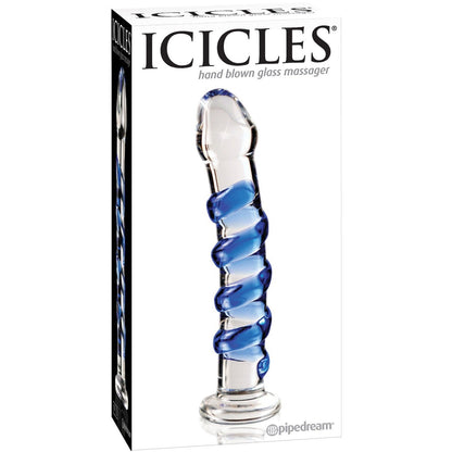 Icicles No. 5 Hand Blown Glass Massager - Clear w/Blue Swirls
