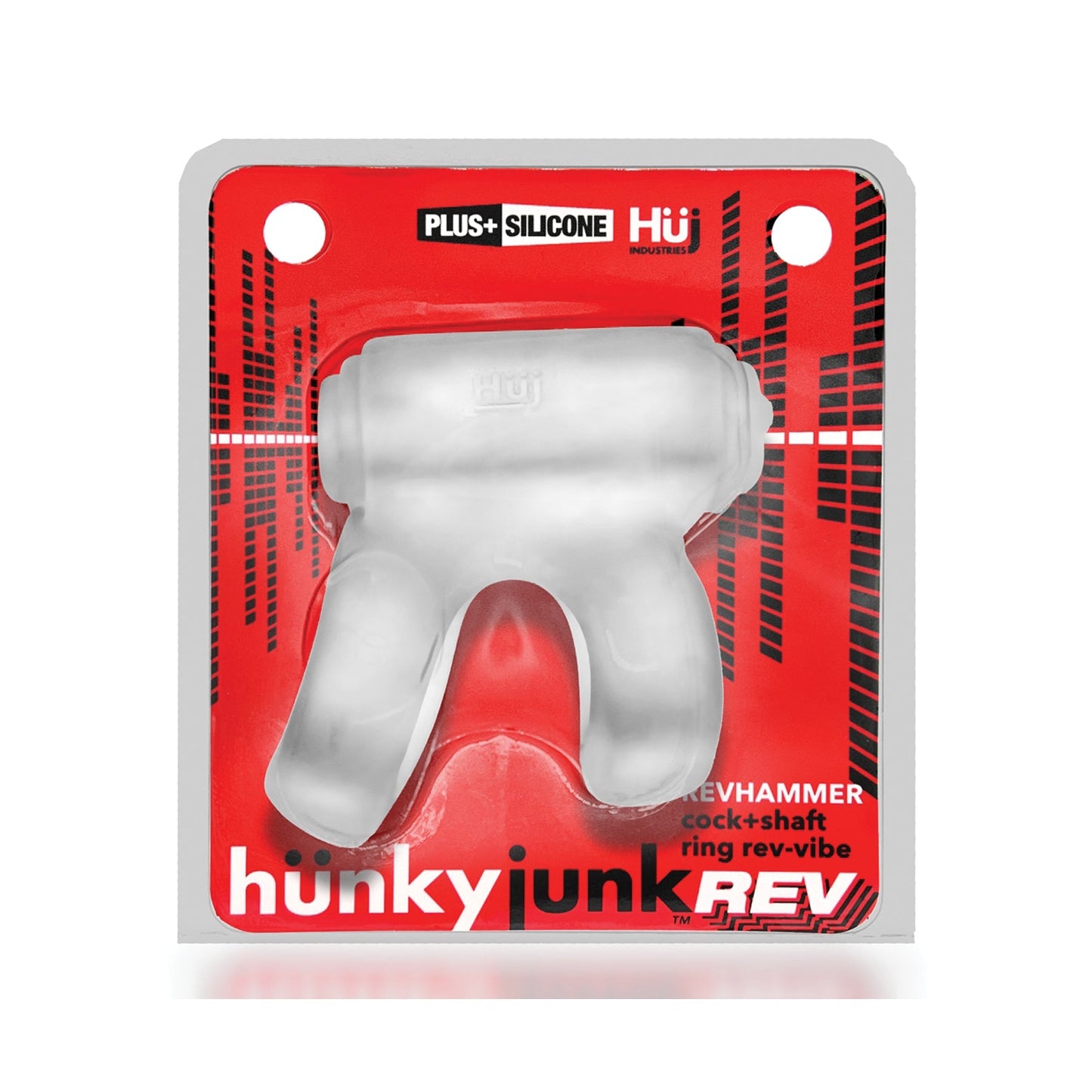 Hunky Junk Revhammer Shaft Vibe Ring - Clear Ice With Blue Vibe