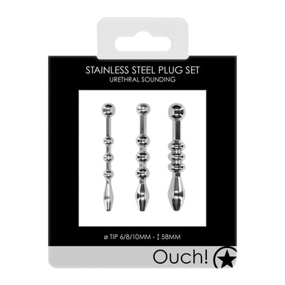 Shots Ouch Urethral Sounding Metal Plug Set - 58mm