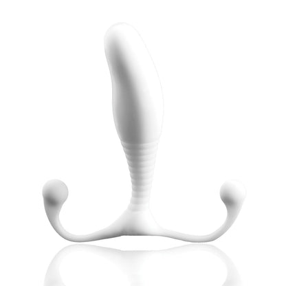 The Aneros Trident Series Prostate Stimulator - MGX by Aneros features a sleek, cylindrical top with curved white design and dual rounded handles for ergonomic comfort, combining minimalist aesthetics with targeted p-spot pleasure akin to an abstract sculpture.