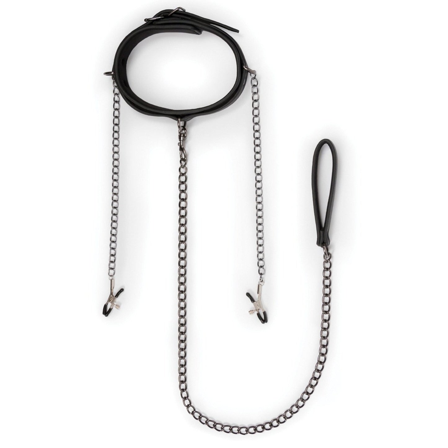 Easy Toys Faux Leather Collar w/Nipple Chains