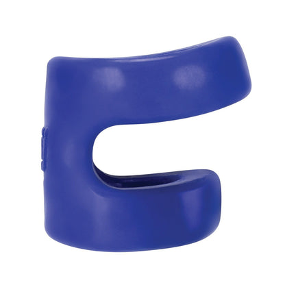 The Hunky Junk Connect Cock Ring w/Balltugger is a versatile blue plastic clip in a curved C-shape, designed by Hunky Junk to hold or secure items, akin to the flexibility of a silicone ball tugger.