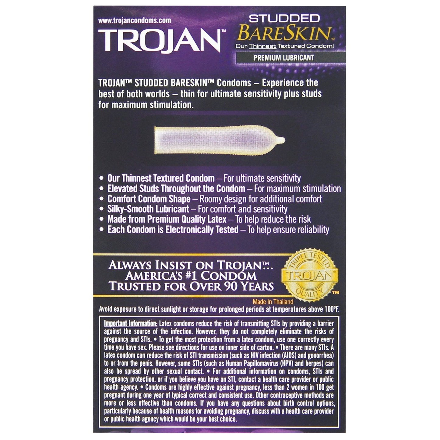 New Trojan Studded Bareskin Condoms - Box of 10